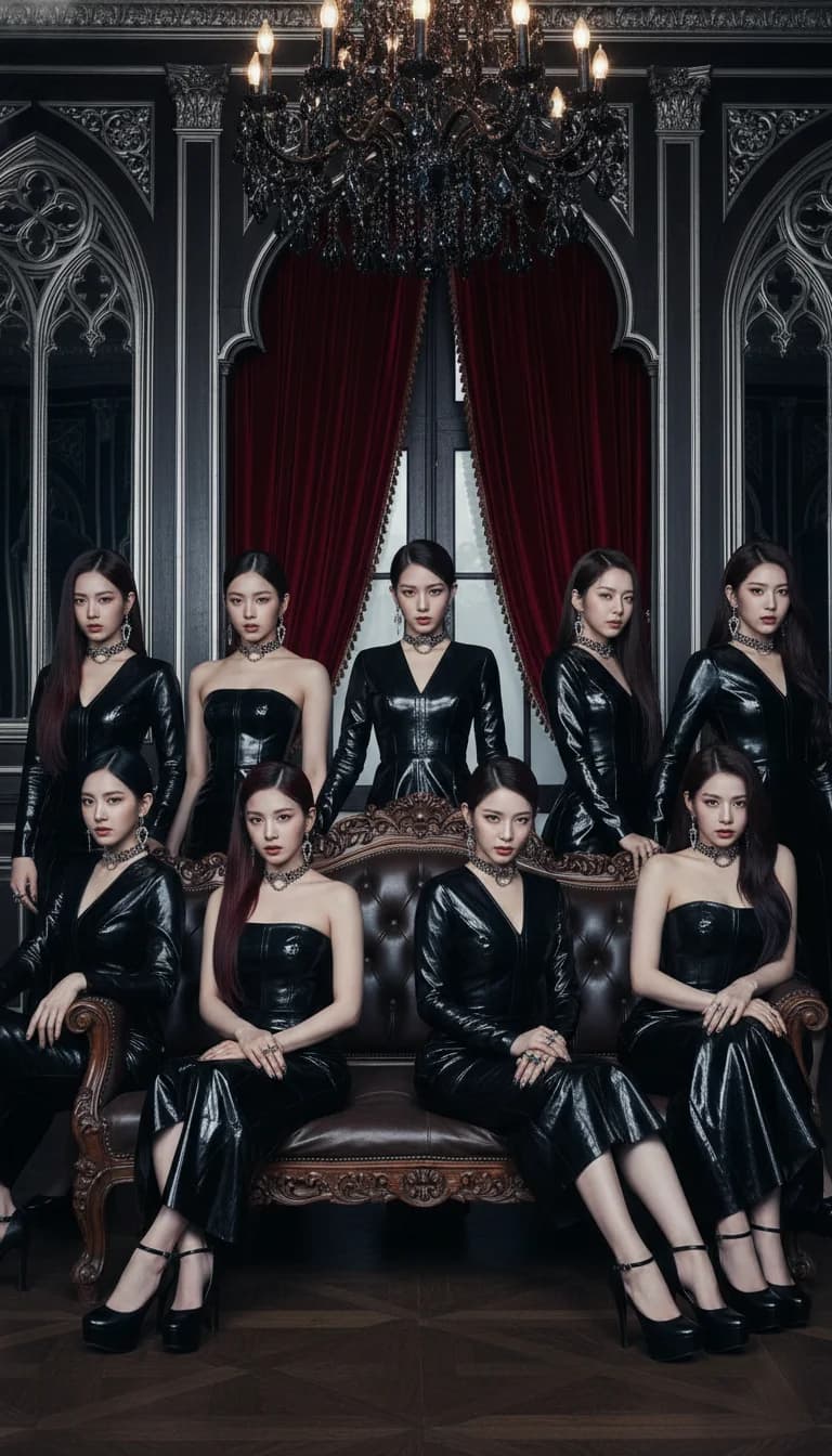 gothic glamour group portrait generated by Nano Banana 2 AI demonstrating character consistency across multiple subjects