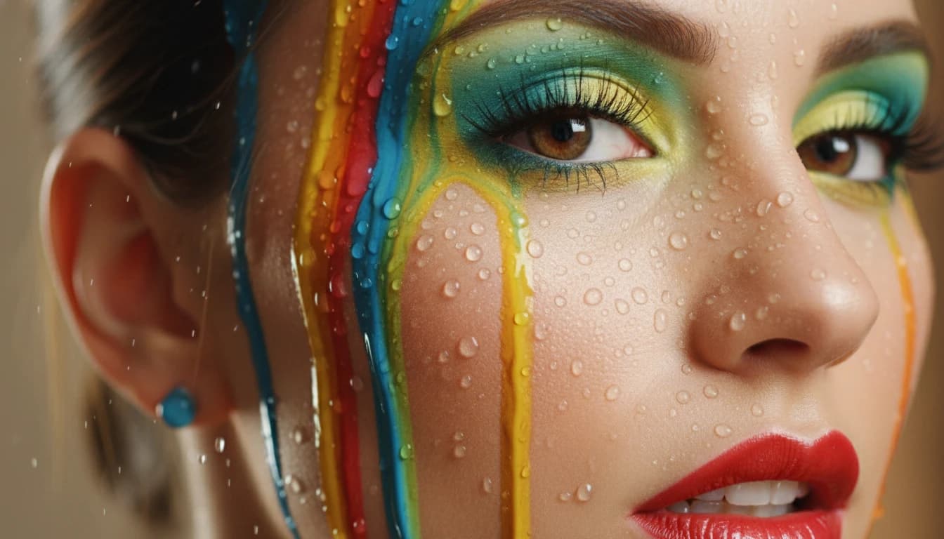 Rainbow paint cinematic beauty closeup highlighting color and skin detail in Nano Banana 2 AI image generator