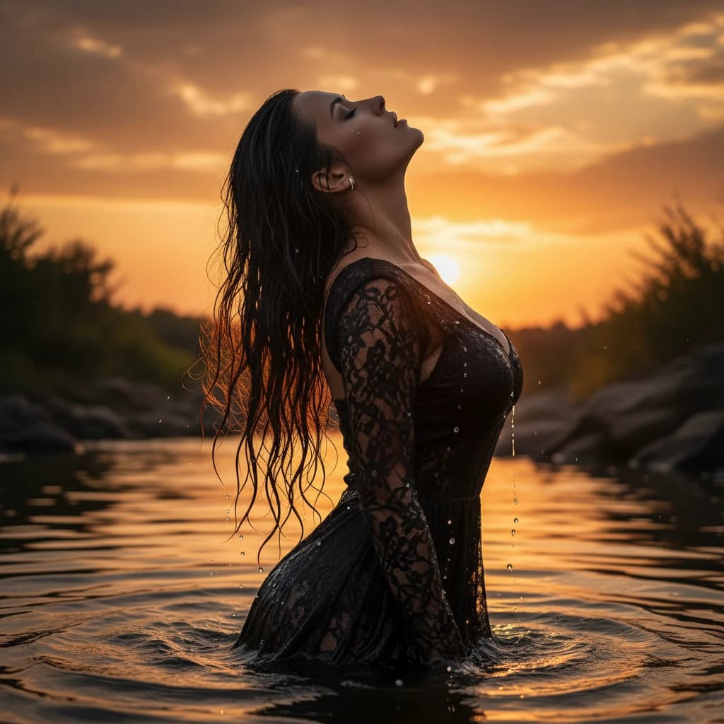 Sunset riverside dream portrait demonstrating soft cinematic lighting from Nano Banana 2 AI image generator